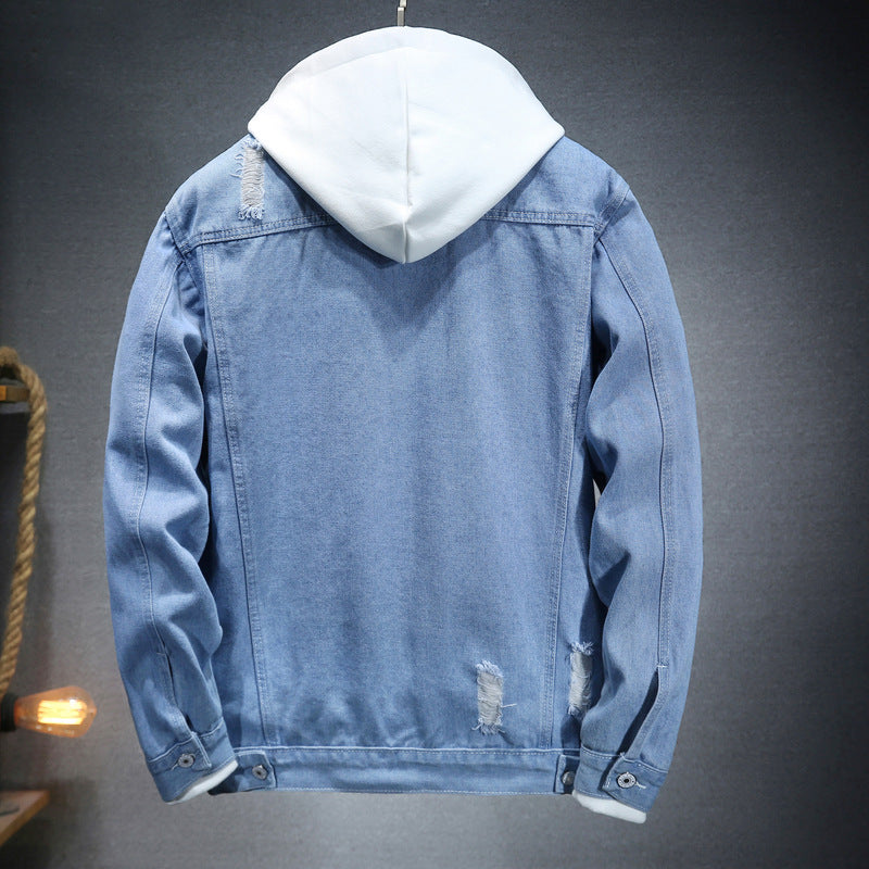 Herren lässige Jeansjacke mit bequemem Hoodie-Einsatz und modischen Details Drune