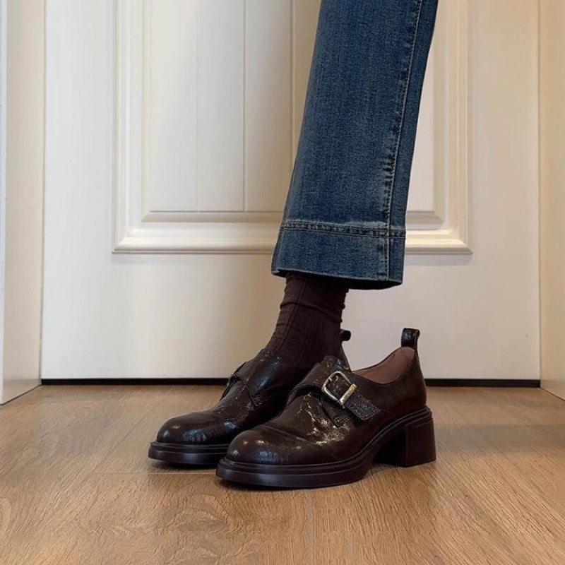 Damen Monkstrap-Loafer aus Leder mit markantem Blockabsatz und profilierter Gummisohle Drune