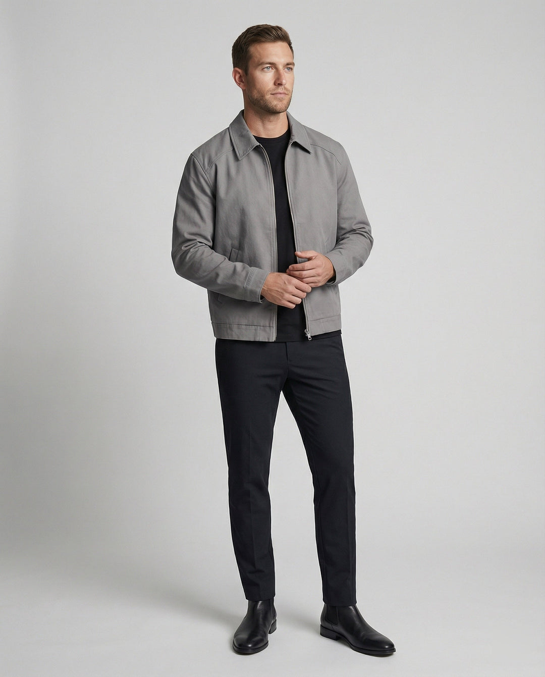 Herren kastige Zip-Jacke mit Hemdkragen und minimalistischen Teilungsnähten Drune