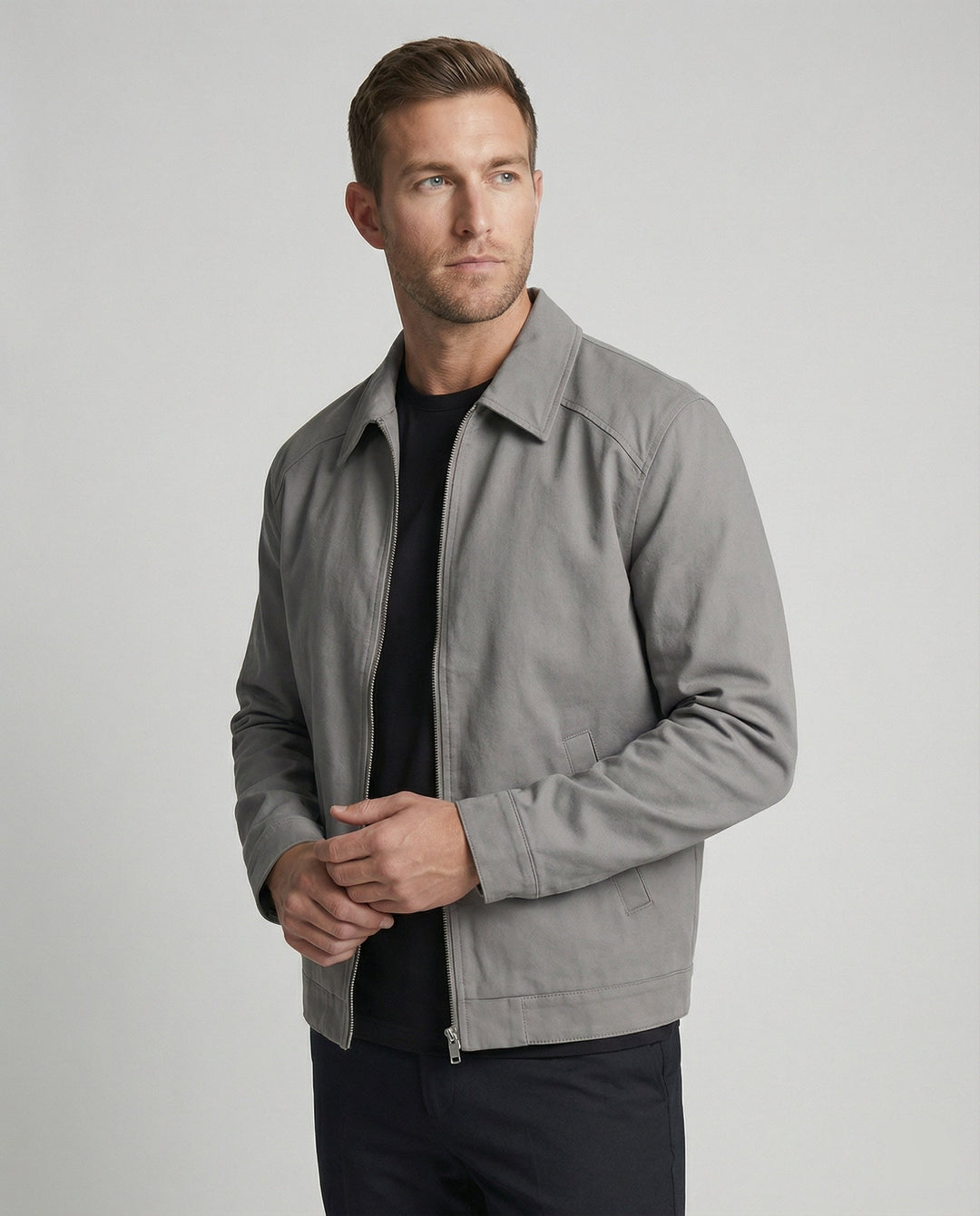 Herren kastige Zip-Jacke mit Hemdkragen und minimalistischen Teilungsnähten Drune