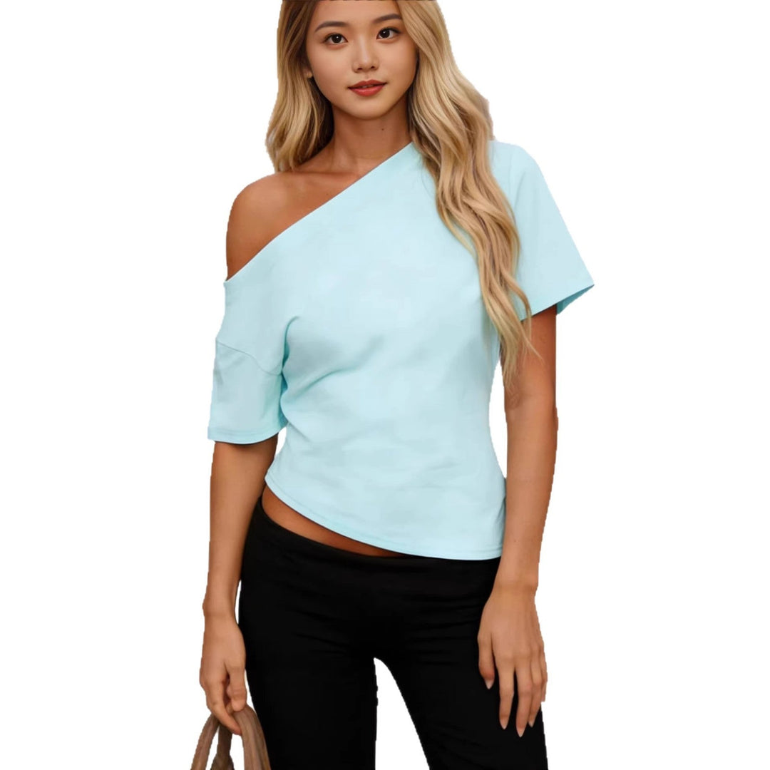Damen asymmetrisches Oberteil mit schulterfreiem Design und kurzen Ärmeln Drune