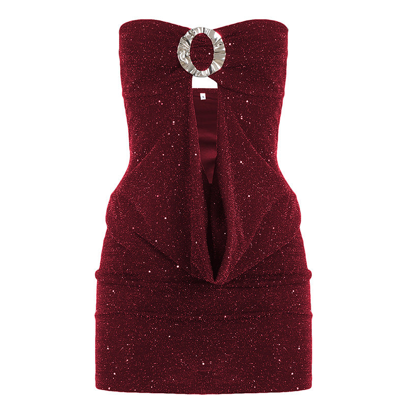 Damen Glitzerndes elegantes Oberteil mit raffiniertem Ausschnitt Drune