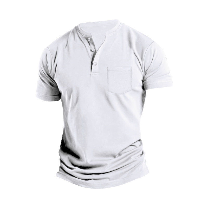Herren nan atmungsaktives Baumwoll-Elasthan Kurzarm-Henley mit Brusttasche Drune