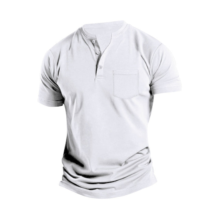 Herren nan atmungsaktives Baumwoll-Elasthan Kurzarm-Henley mit Brusttasche Drune