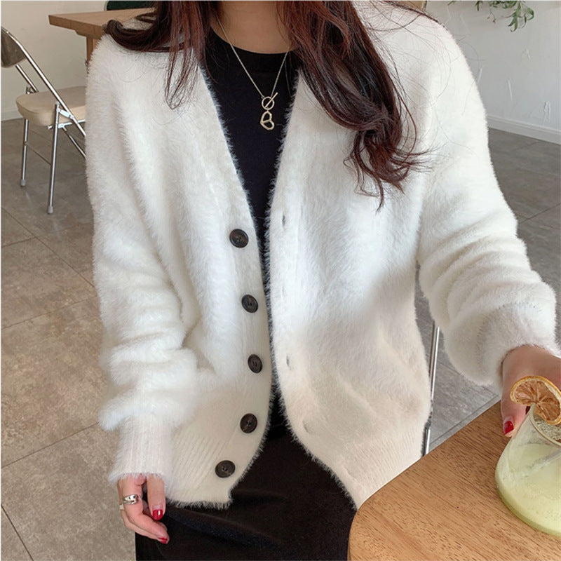 Damen Flauschiger Cardigan mit Knopfdetails und weit geschnittenem Design Drune