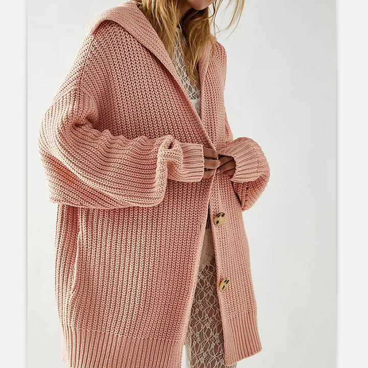 Damen Grobstrick Cardigan mit offenem Design und großem Kragen Drune