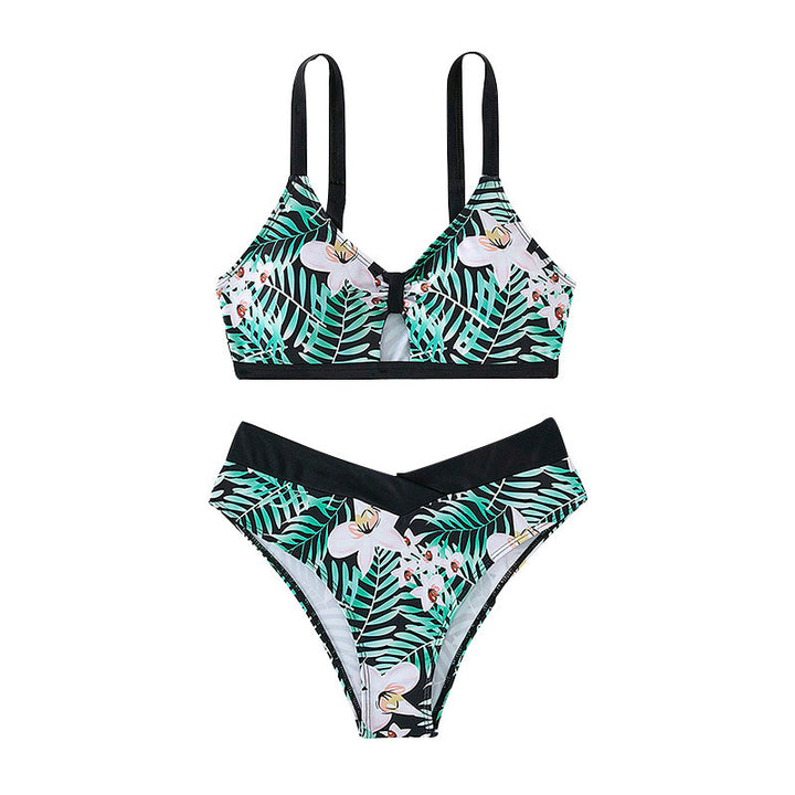 Damen Bikini-Set mit hohem Beinausschnitt und femininen Blumenmustern Drune