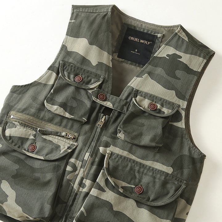 Herren Multifunktionale Outdoor-Weste mit vielen Taschen und Reißverschluss Drune
