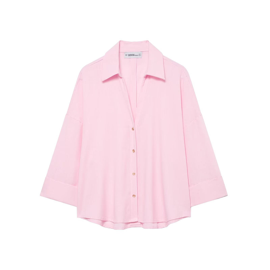 Damen Oversized-Hemdbluse mit kastiger Silhouette, weiten Kimonoärmeln und abgerundetem Saum Drune