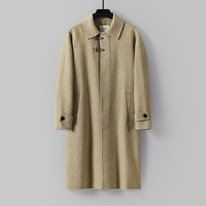 Herren Gerader Wollmix-Longcoat mit verdeckter Front und dekorativen Knebelverschlüssen Drune