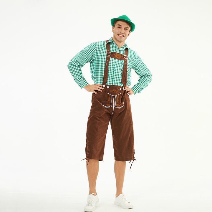 Herren nan knielange Trachtenhose im Vintage-Stil mit verstellbaren Trägern und dekorativer Zierstickerei Drune
