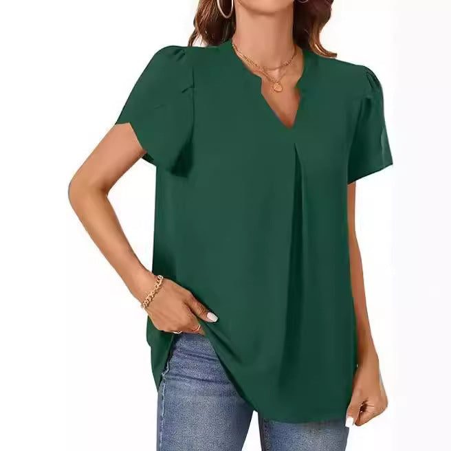 Damen Bluse mit eleganter V-Ausschnitt-Detail und leichten Puffärmeln Drune