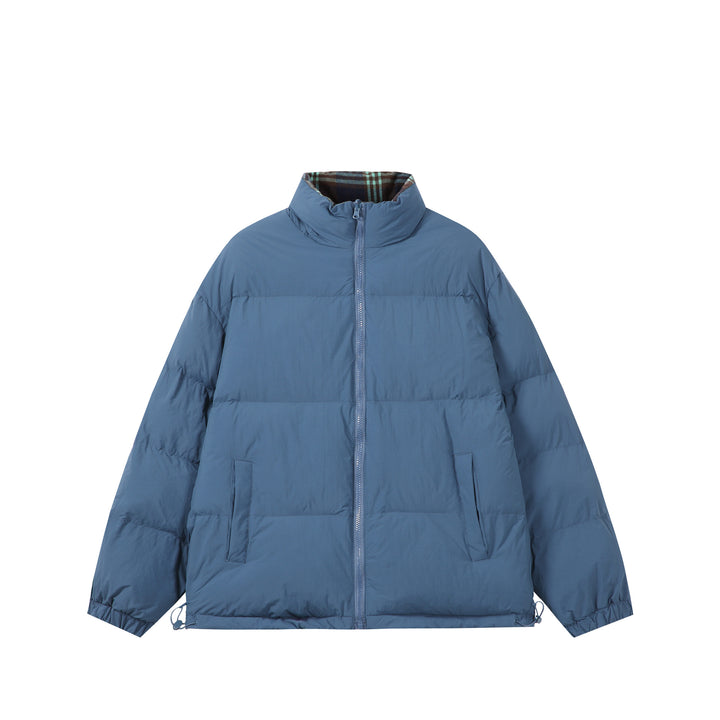 Unisex Boxy-Kurzparka mit gesteppter Isolierung, Tunnelzugsaum und kariert gefüttertem Kragen Drune