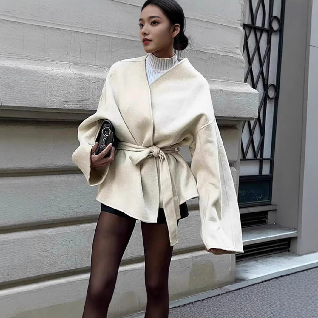 Damen Modejacke mit Taillengürtel und weitem Schnitt Drune