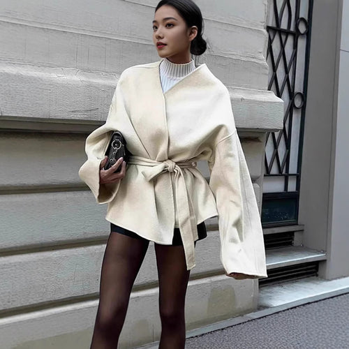 Damen Modejacke mit Taillengürtel und weitem Schnitt Drune