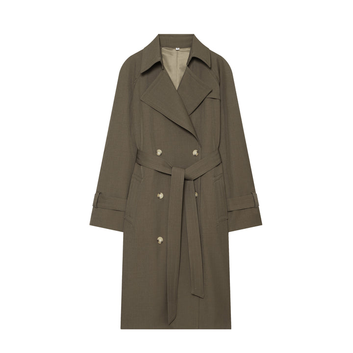 Damen nan eleganter Utility-Trench mit breitem Revers, Bindegürtel und aufgesetzten Pattentaschen Drune