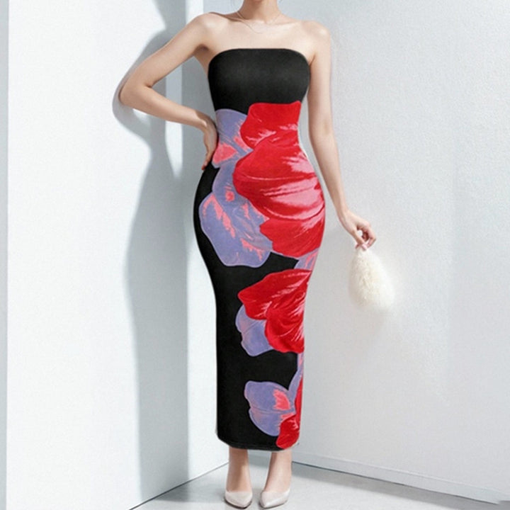 Damen Figurbetontes Langkleid mit floralem Muster Drune