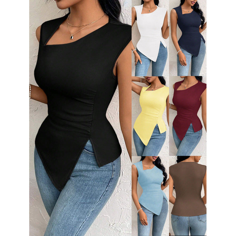 Damen Schnittiges Oberteil mit asymmetrischem Saum und figurbetontem Design Drune