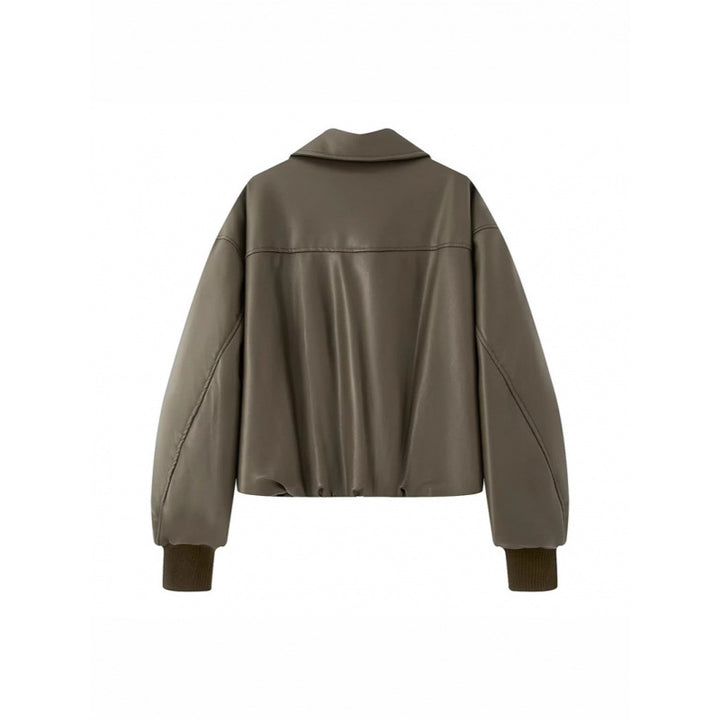 Damen lässige Boxy-Jacke aus weichem Kunstleder mit elastischem Bund Drune