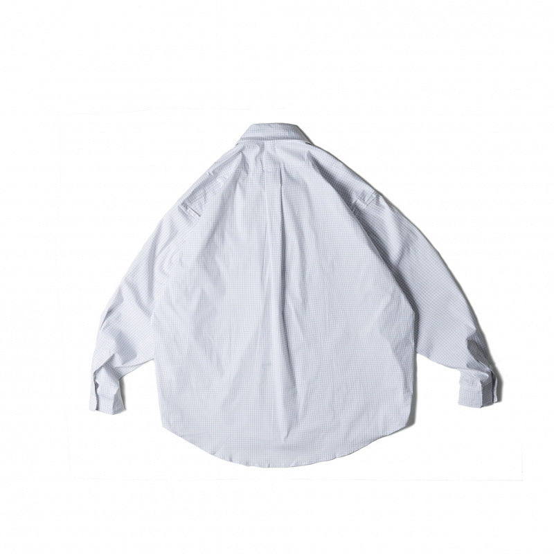 Unisex Oversize-kariertes Hemd mit rundem Saum und aufgesetzten Brusttaschen Drune