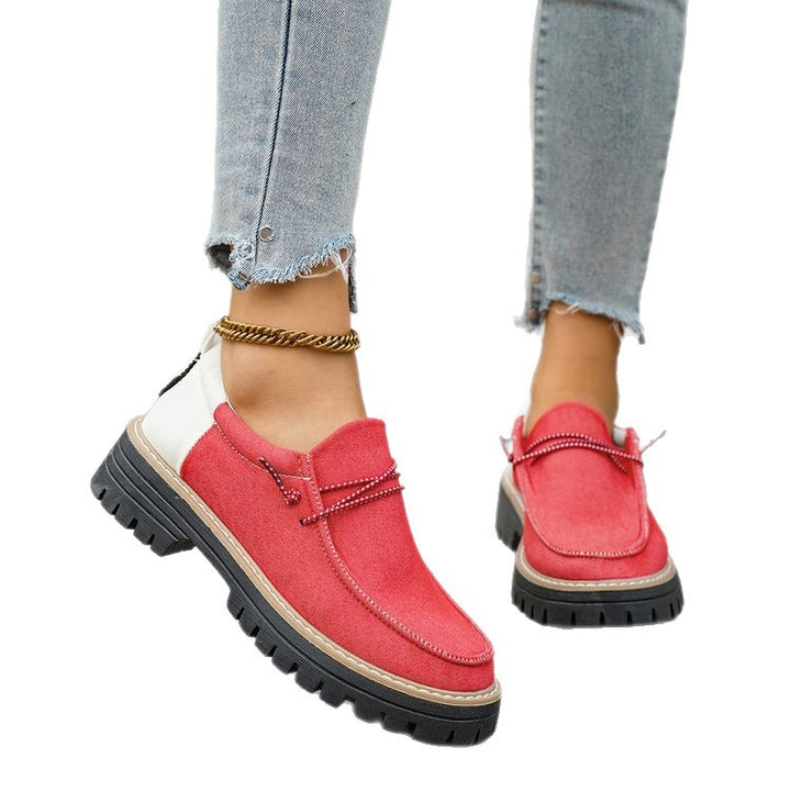 Damen Modische Slipper-Loafer mit grober Profilsohle, Canvas-Obermaterial und dekorativer Kordel Drune