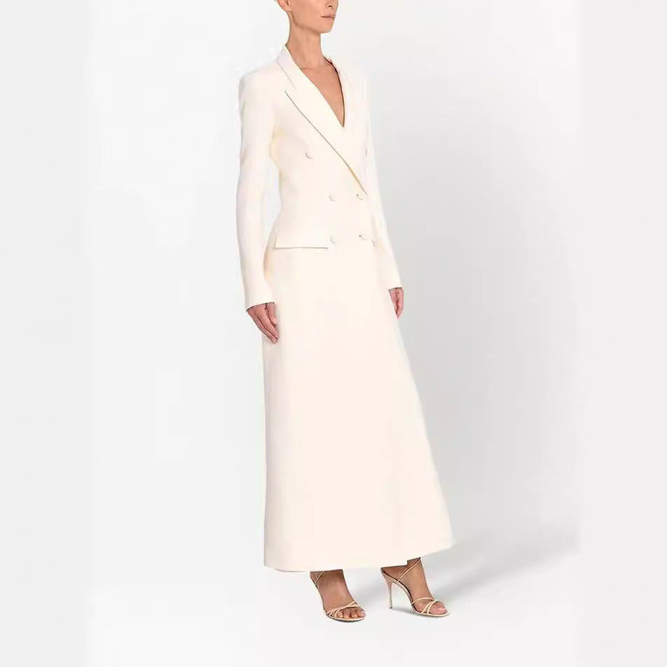 Damen Maxikleid im Blazer‑Stil mit Doppelreiher Drune