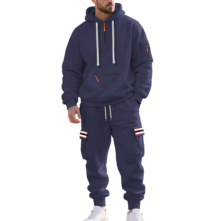 Herren nan Cargo-Hoodie- und Jogginghose-Set mit Halbzip, Reißverschluss-Kängurutasche und elastischem Tunnelzugbund Drune