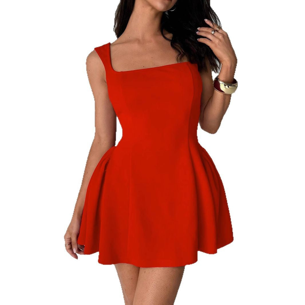 Damen Fließendes Minikleid mit quadratischem Ausschnitt und ausgestellten Rock Drune