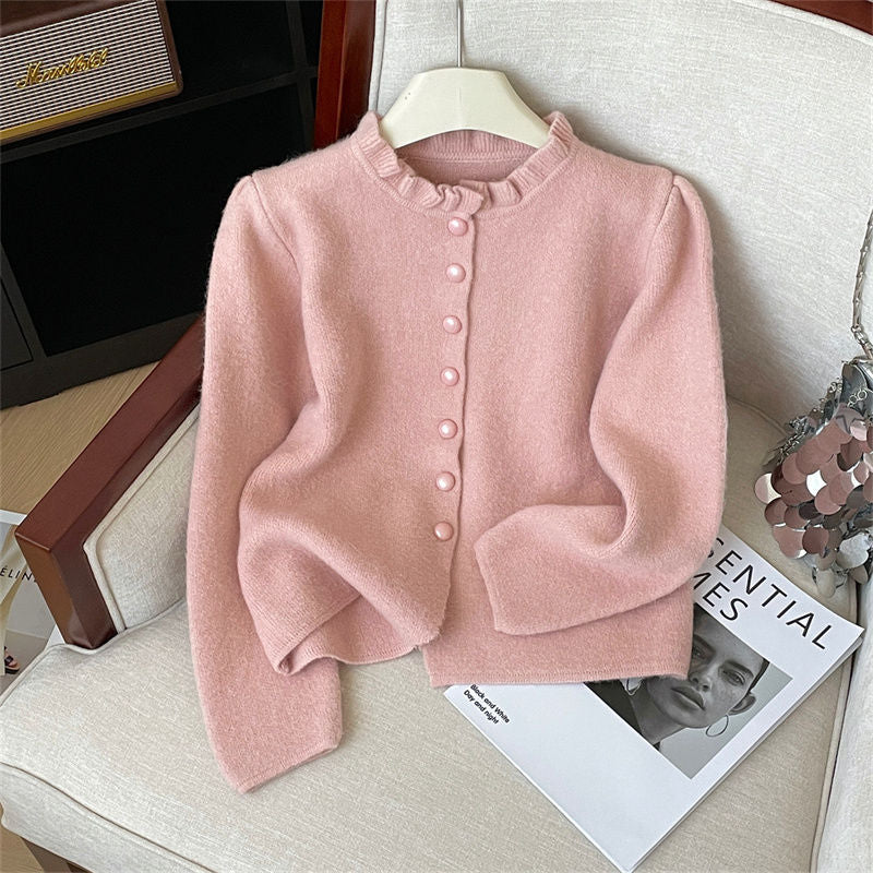 Damen Elegante Strickjacke mit Rüschendetail Drune