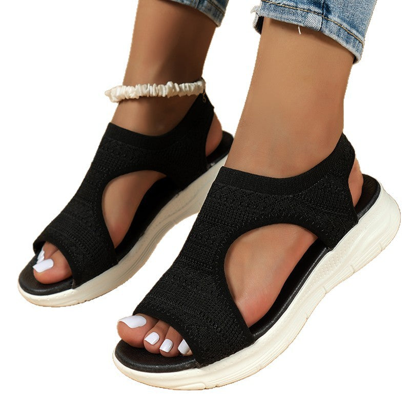 Damen Elastische Strick-Slingback-Sandale mit offener Zehenpartie und dämpfender Komfortsohle Drune