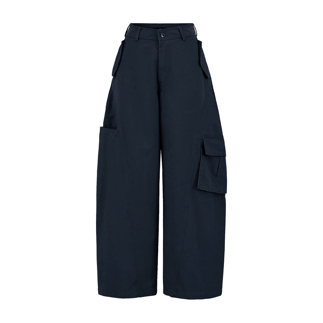 Damen Cropped Cargohose mit hoher Taille, weitem Bein und Klappentaschen Drune