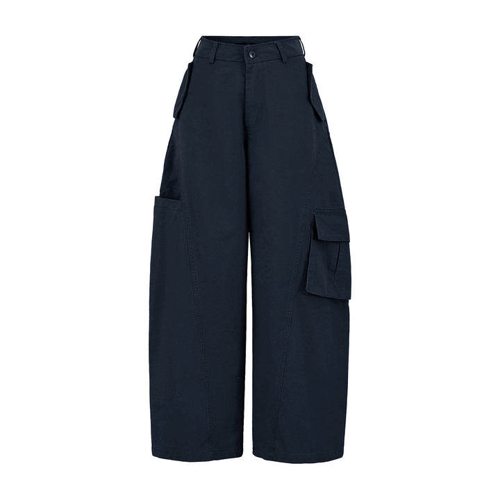 Damen Cropped Cargohose mit hoher Taille, weitem Bein und Klappentaschen Drune