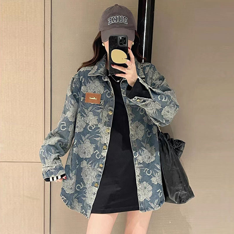 Damen Denimjacke mit floralen Mustern Drune