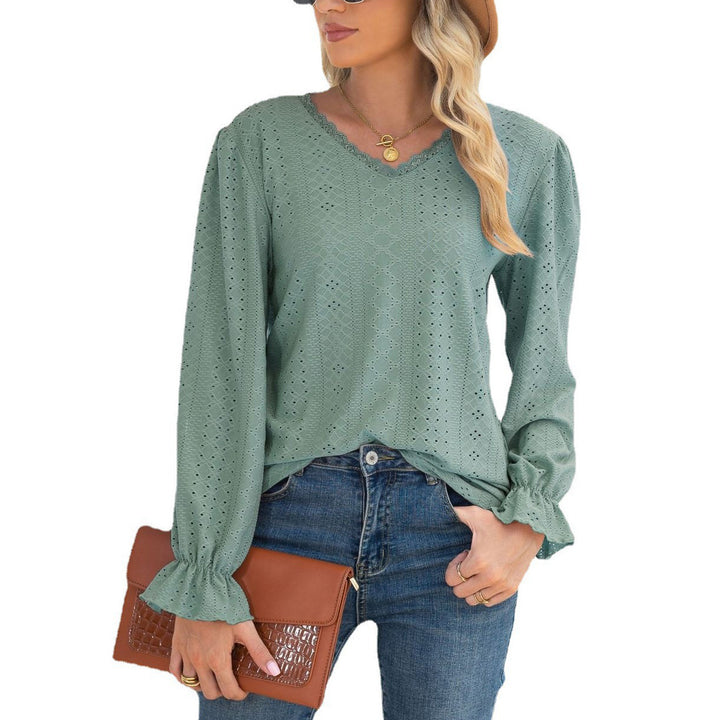 Damen Blusenshirt mit Lochmuster und elastischen Ärmelbündchen Drune
