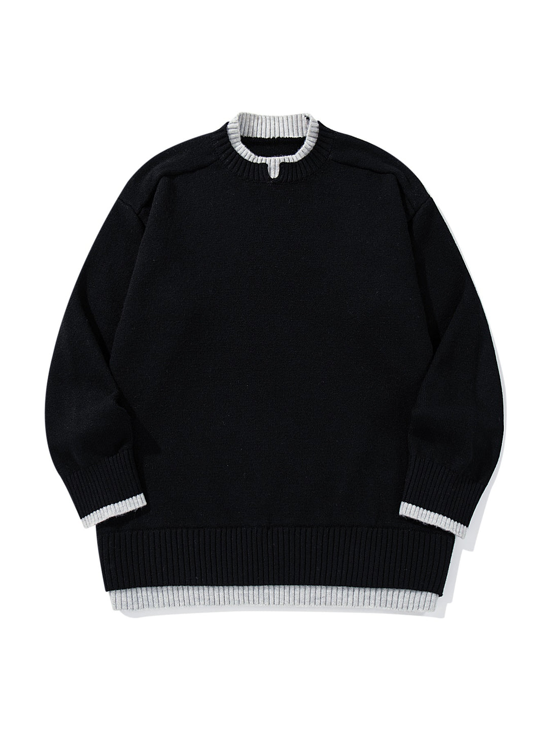 Damen Oversize‑Strickpullover mit kontrastiertem Rippkragen und verlängertem Bund Drune