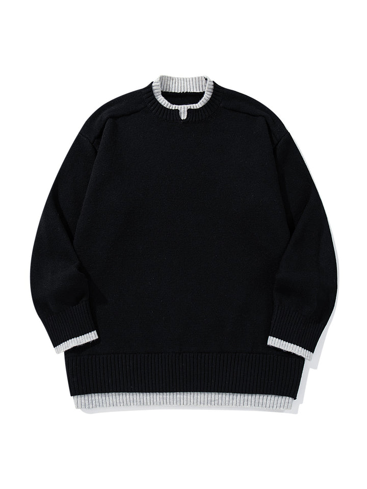 Damen Oversize‑Strickpullover mit kontrastiertem Rippkragen und verlängertem Bund Drune