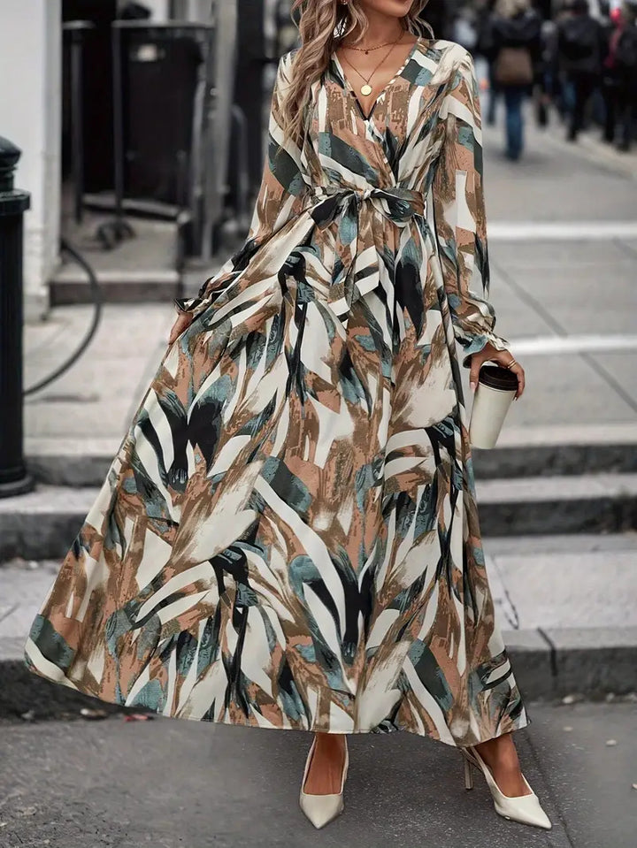 Damen Elegantes Maxikleid mit floralem Druck und Gürtel Drune