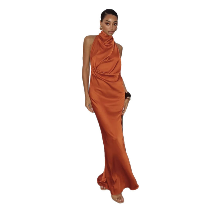 Damen Elegantes Maxi-Kleid mit hochwertigem Drapierungsdesign und schimmerndem Stoff Drune