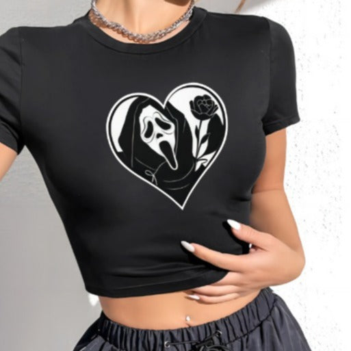 Damen Crop-T-Shirt mit kreativem Schriftzug und figurbetontem Schnitt Drune
