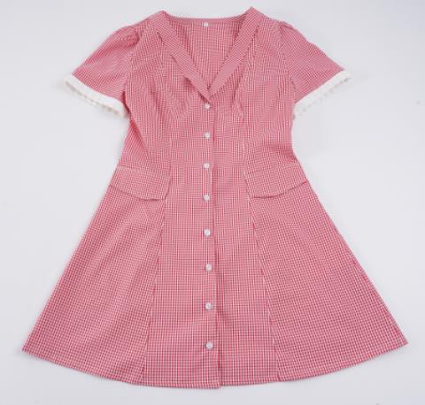 Damen Hemdkleid mit V-Ausschnitt und karierter Struktur Drune
