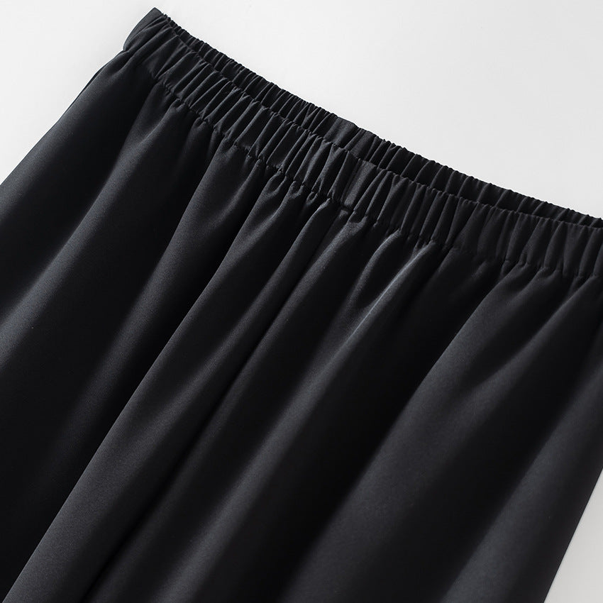 Damen Weite Satin-Hose mit Elastikbund und fließender Palazzo-Silhouette Drune