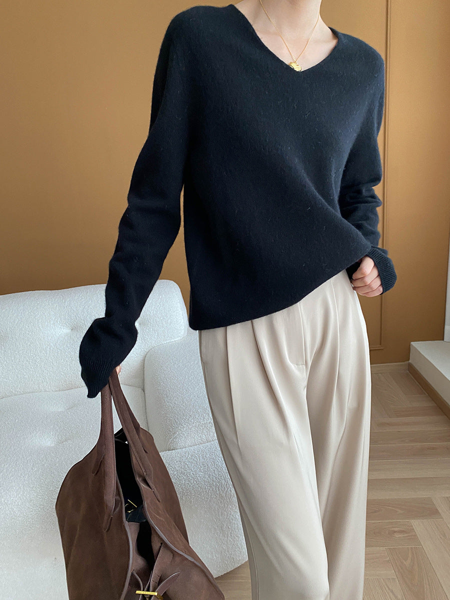 Damen eleganter V-Ausschnitt Pullover aus weichem Material Drune