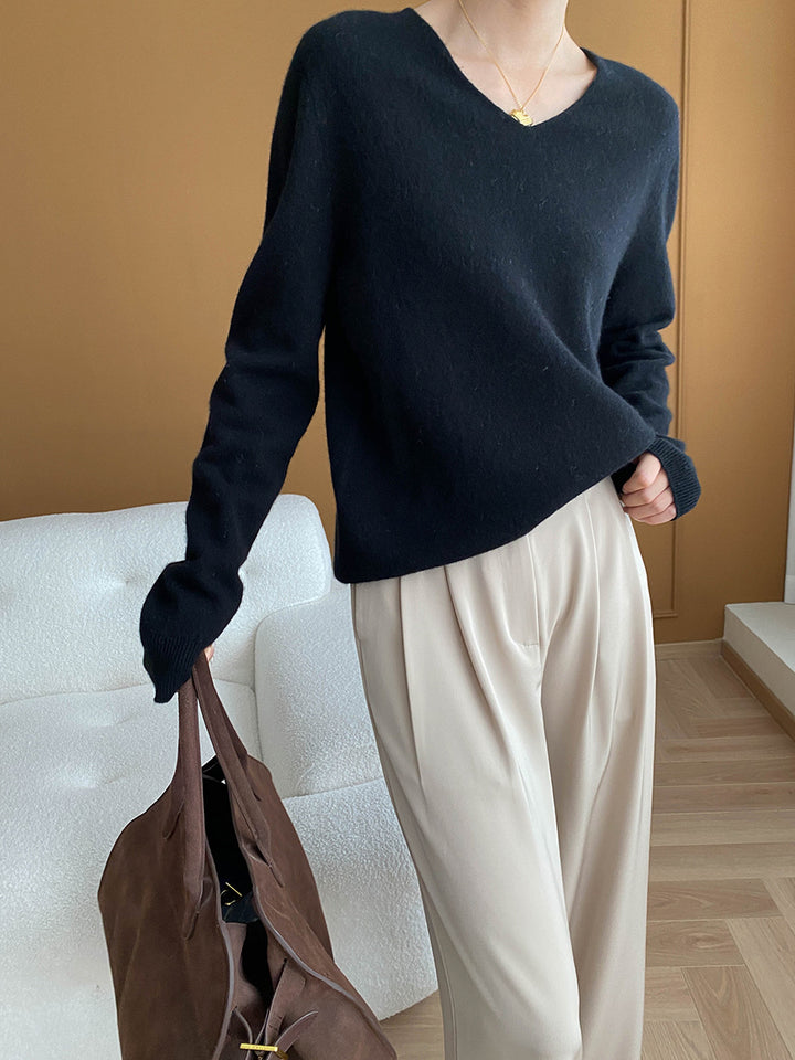 Damen eleganter V-Ausschnitt Pullover aus weichem Material Drune
