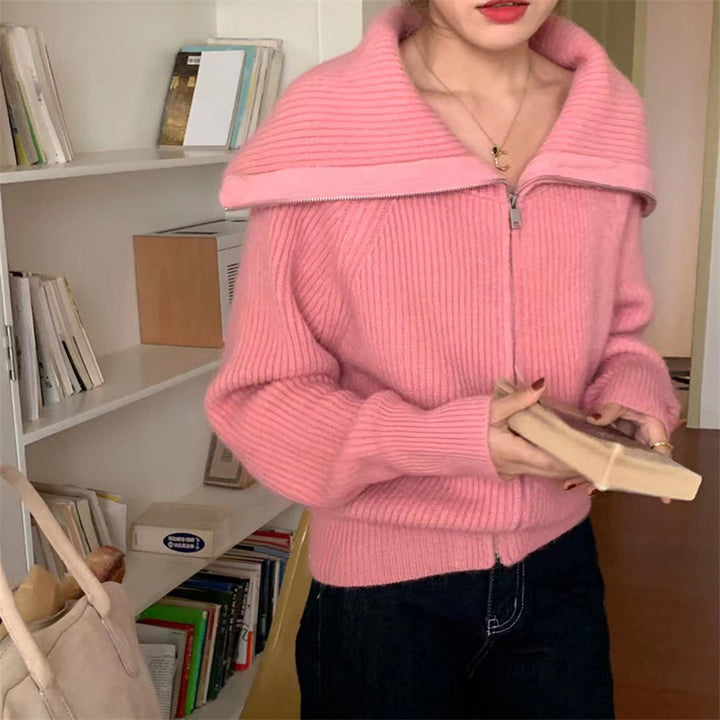 Damen Strickpullover mit hochgeschlossenem Kragen und Reißverschluss Drune