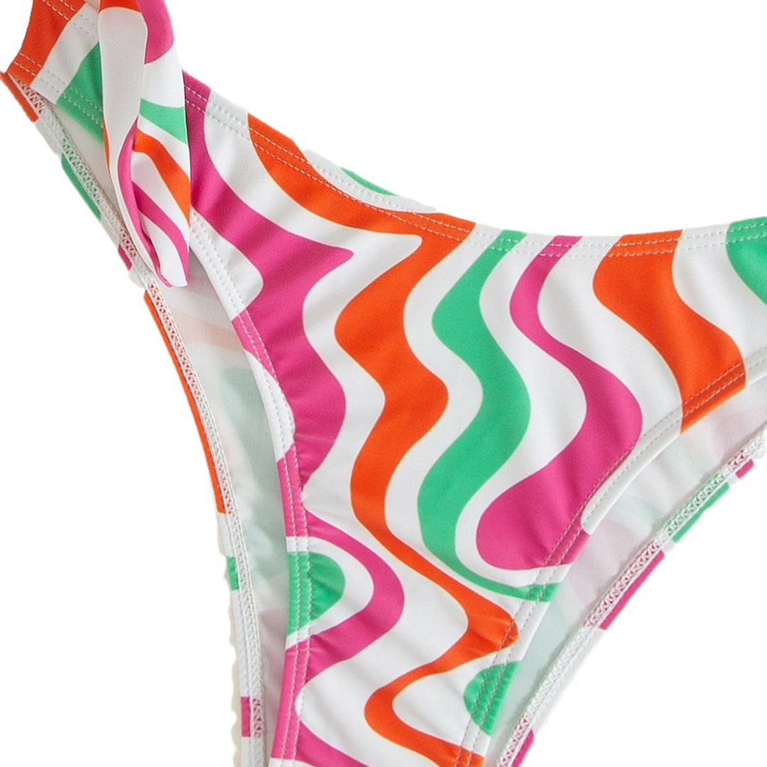 Damen asymmetrisches Bikini-Set mit buntem Wellenmuster Drune