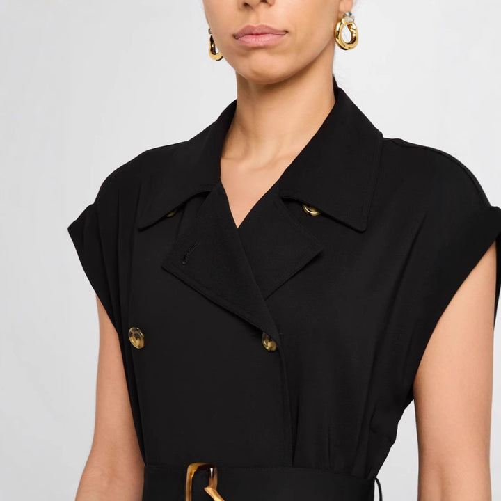 Damen Ärmelloses Doppelreiher-Midikleid mit Trench-Gürtel Drune
