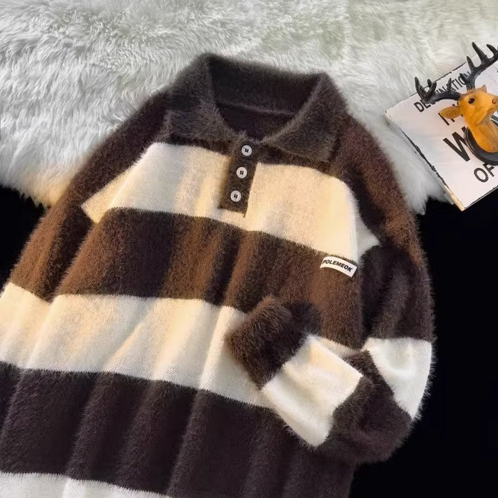 Damen kuscheliger Strickpullover mit klassischem Polokragen Drune