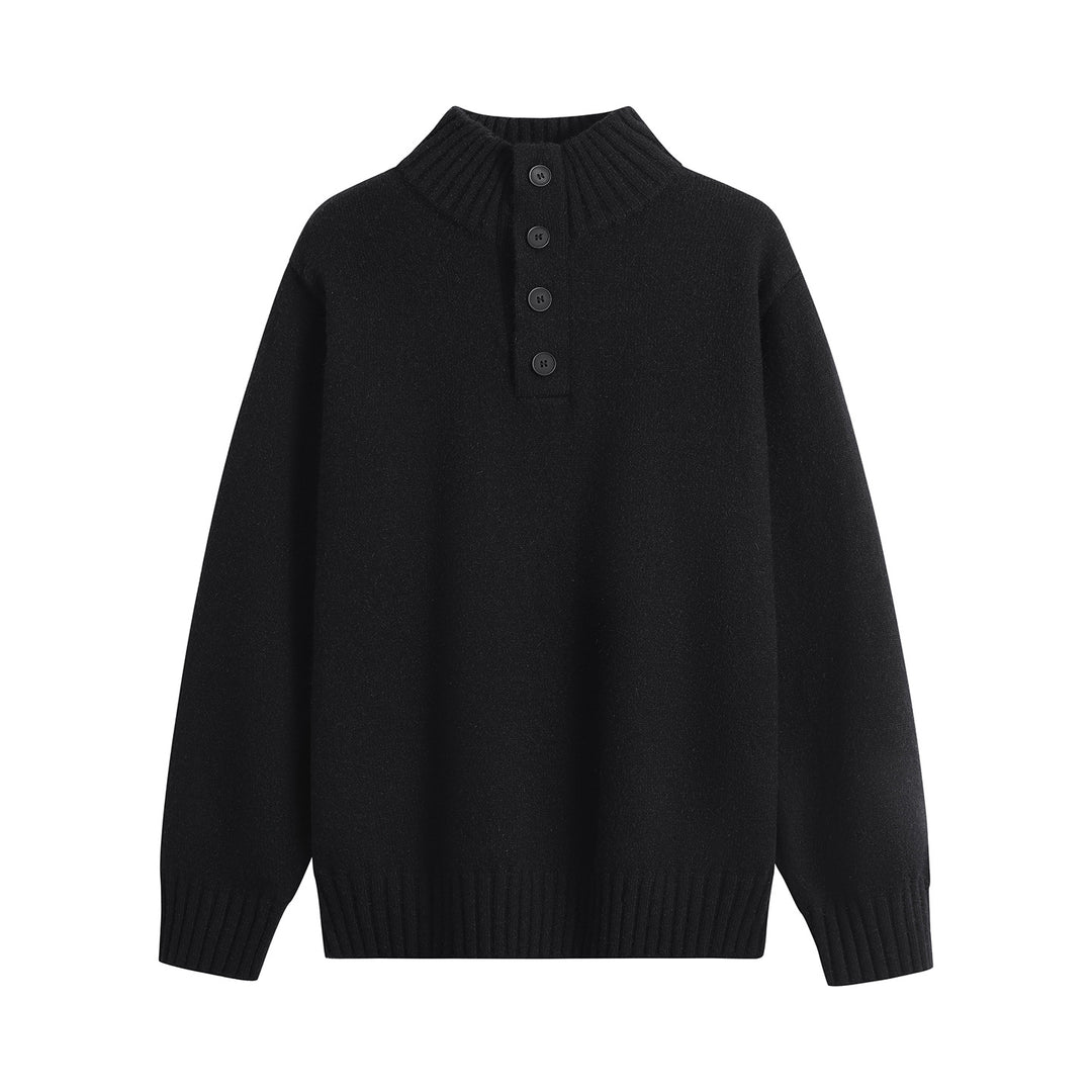 Herren Oversize-Strickpullover mit halber Knopfleiste, hohem Rippkragen & geripptem Saum Drune