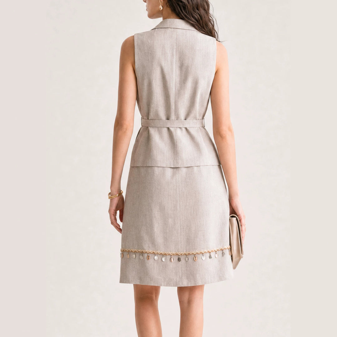 Damen Eleganter Leinenrock mit Zierperlen Drune