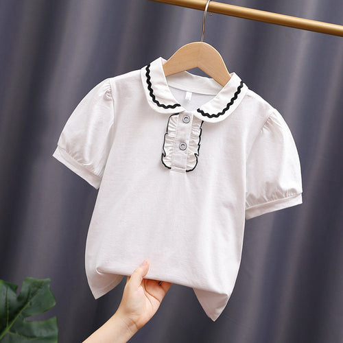 Mädchen modische Bluse mit Rüschenkragen und Puffärmeln Drune